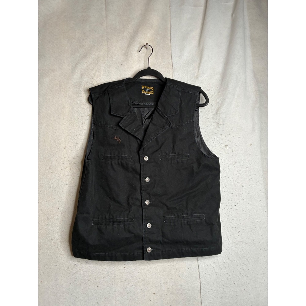 Wyoming Traders Mens Black Canvas Western Vest Medium Tall Bucking Bronco Logo